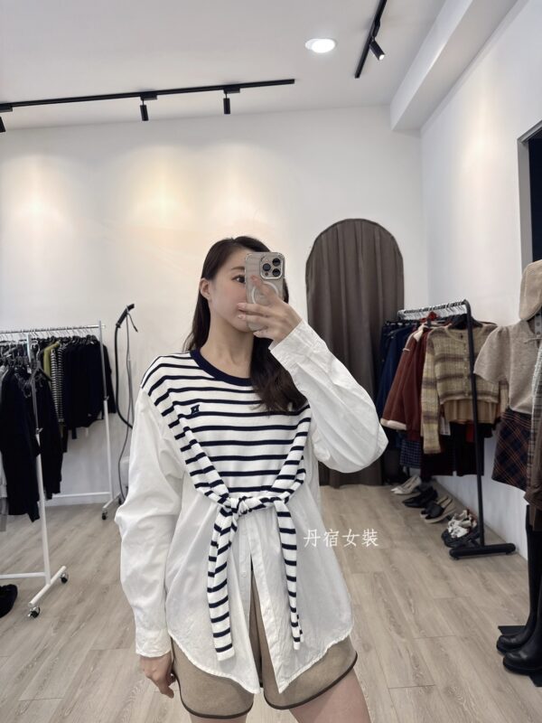 F501051 拼接條紋上衣