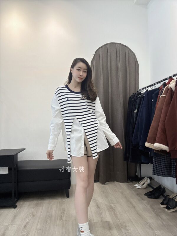 F501051 拼接條紋上衣