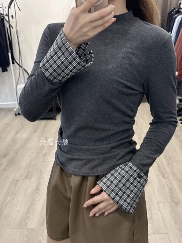 F501096 袖拼格上衣(袖口可拆)