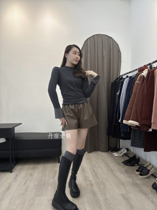 F501096 袖拼格上衣(袖口可拆)