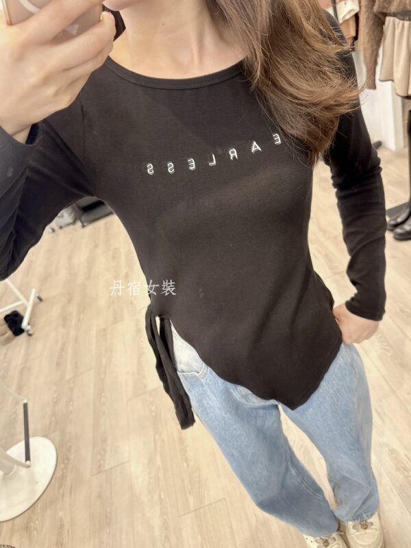 S521019 腰綁帶不對稱開衩上衣