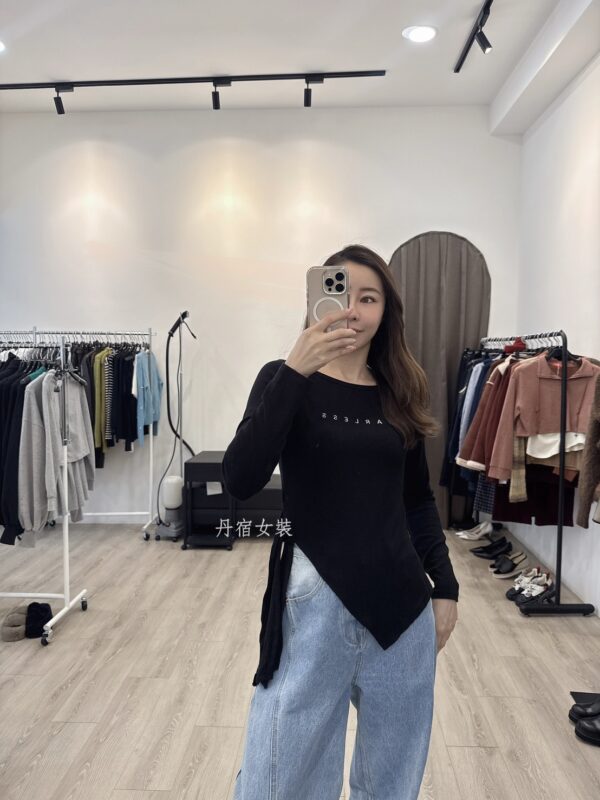 S521019 腰綁帶不對稱開衩上衣