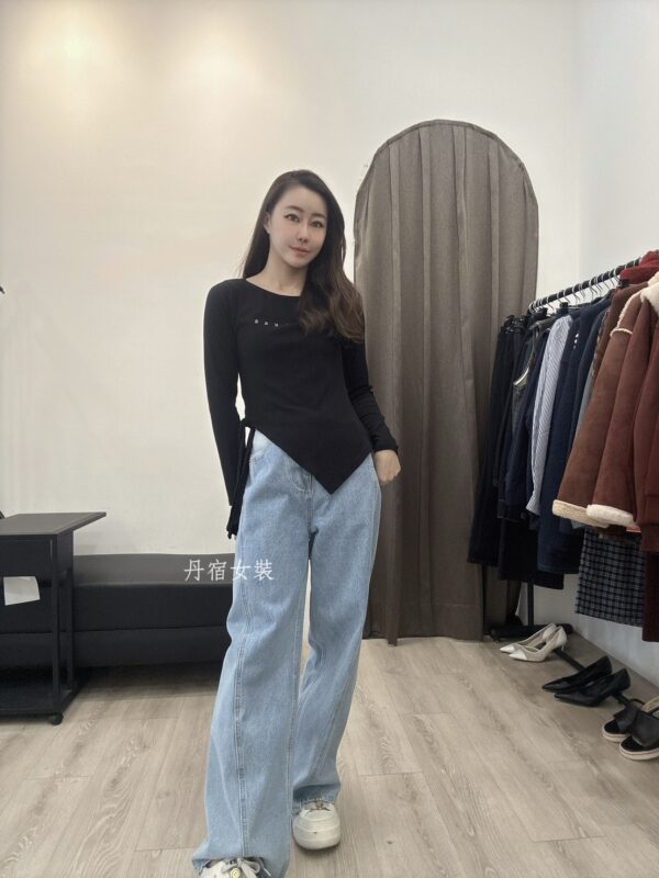 S521019 腰綁帶不對稱開衩上衣