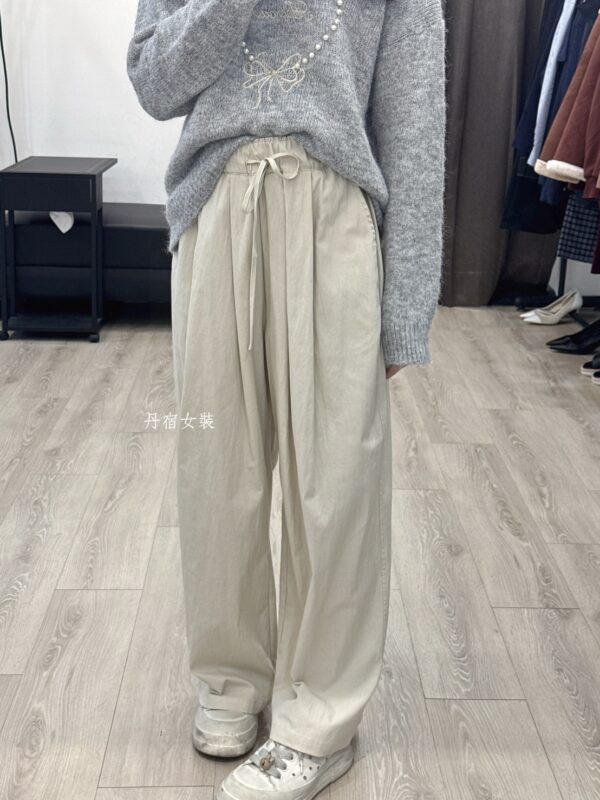 F583005 前綁帶鬆緊打折長褲