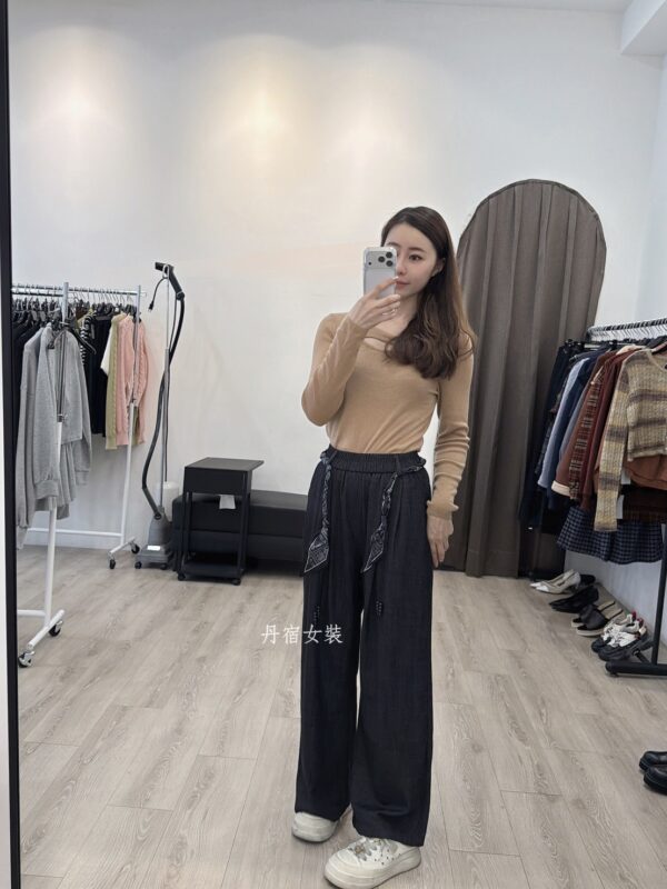 S523010 寬褲+絲巾綁帶