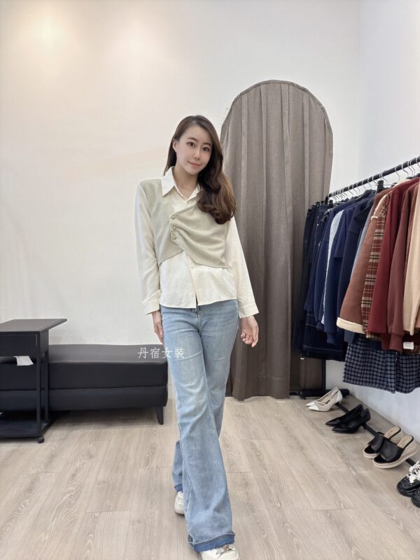 F581147 針織分色假二件襯衣