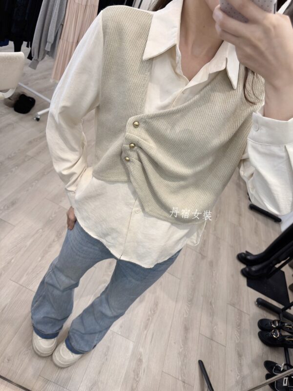 F581147 針織分色假二件襯衣