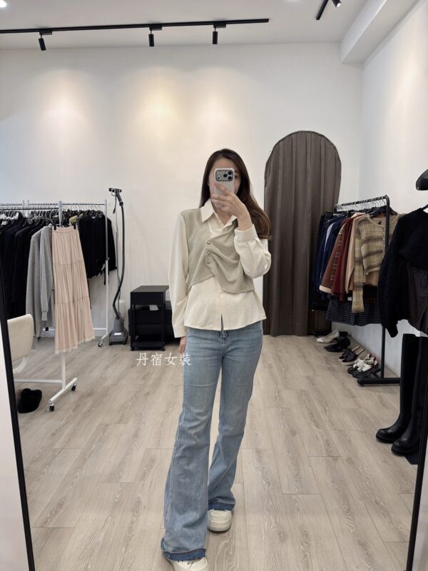 F581147 針織分色假二件襯衣