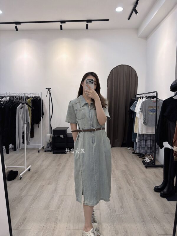 S655008 牛仔開衩連衣裙