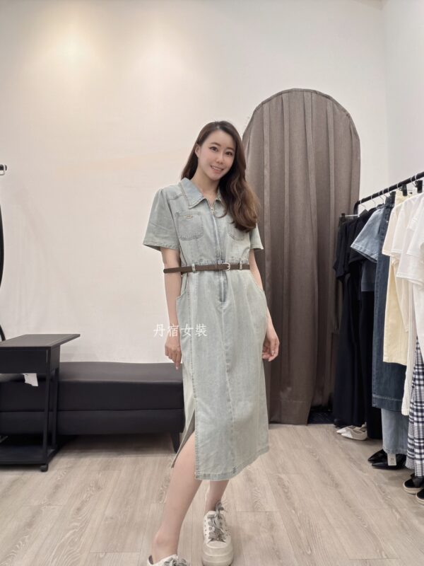 S655008 牛仔開衩連衣裙