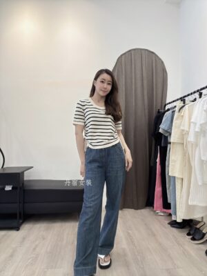 S651165 兩側抽繩橫條針織衣