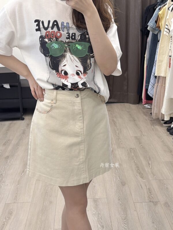 S652042 彩邊線牛仔短褲裙