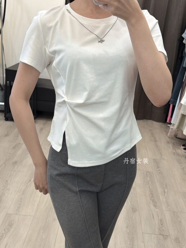 S611255 側扭結開衩上衣