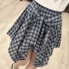 F672018 格紋不規則短褲裙