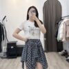 F672018 格紋不規則短褲裙