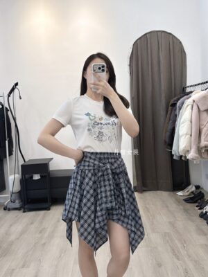 F672018 格紋不規則短褲裙