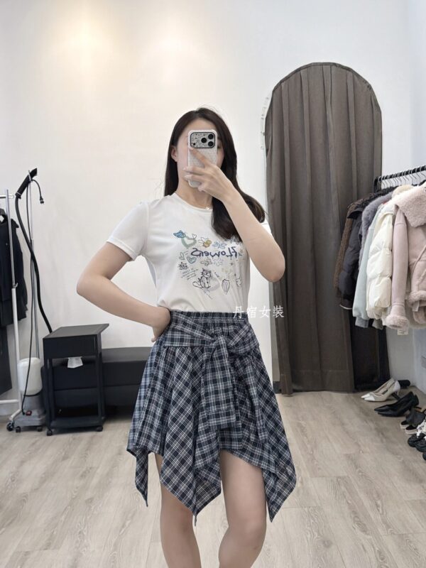 F672018 格紋不規則短褲裙